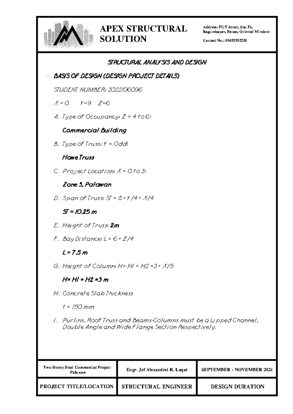 Two-Storey Steel Commercial Design Project (ENGR 2022106096) - Document Preview