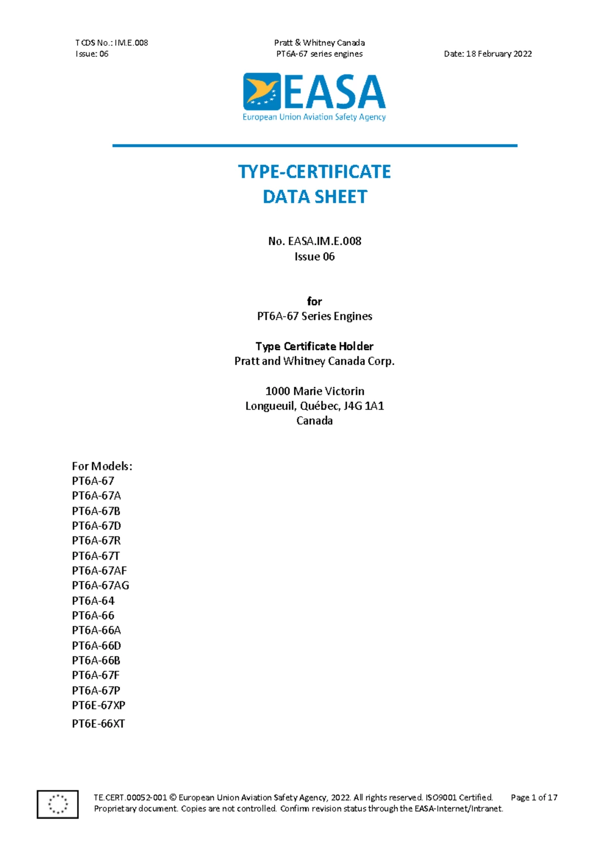 PT6A-140A Engine Type Certificate Data Sheet - Issue 03 - Studocu