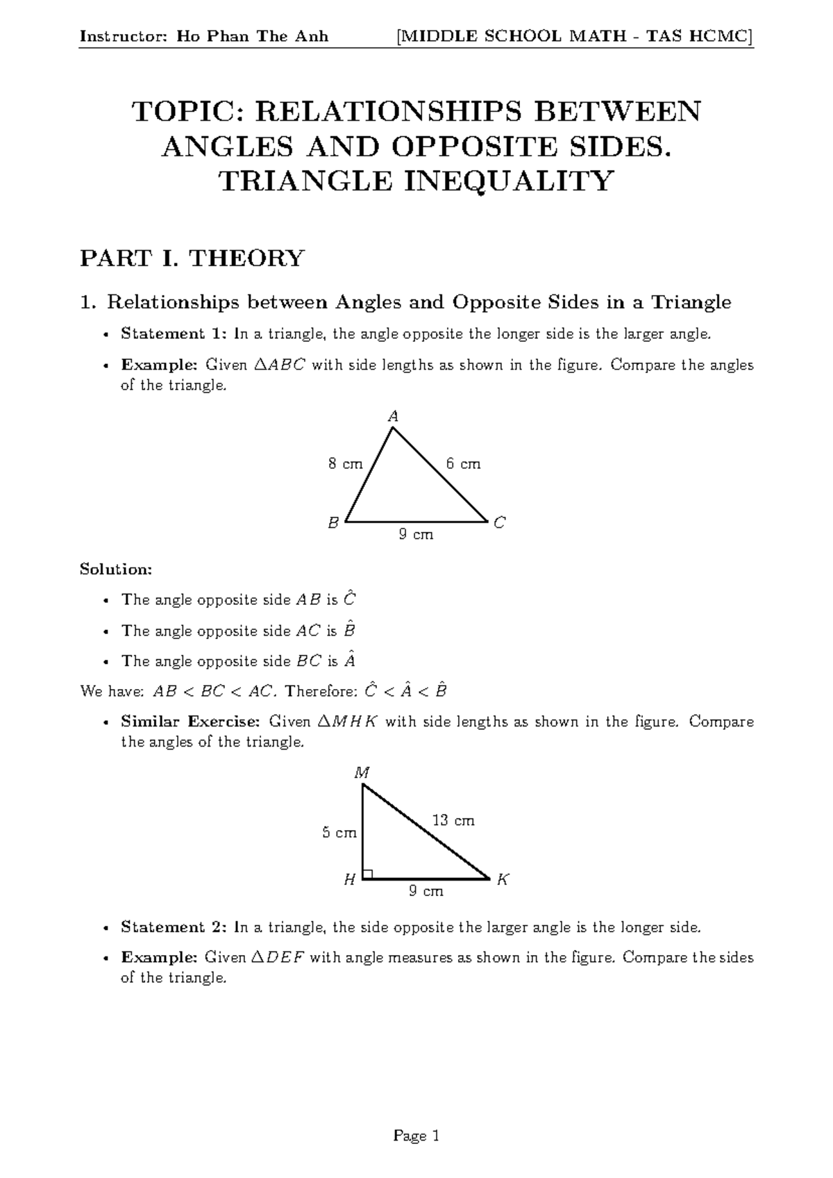 MATH TAS: Relationships Between Angles and Sides in Triangles - Studocu