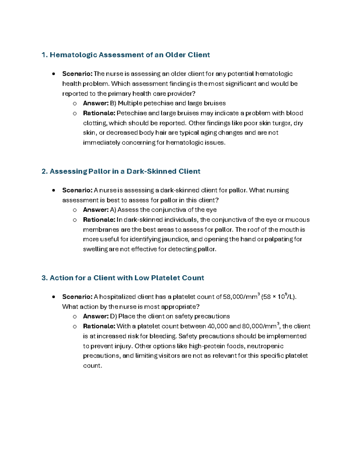 Hematologic Assessments & Nursing Interventions - NUR 301 Final Exam ...