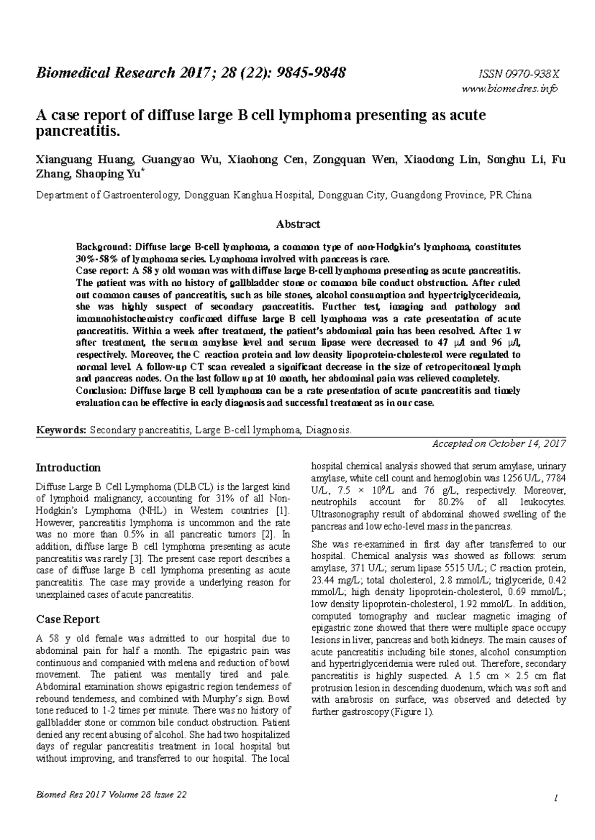 Case Study: Diffuse Large B Cell Lymphoma Mimicking Acute Pancreatitis ...