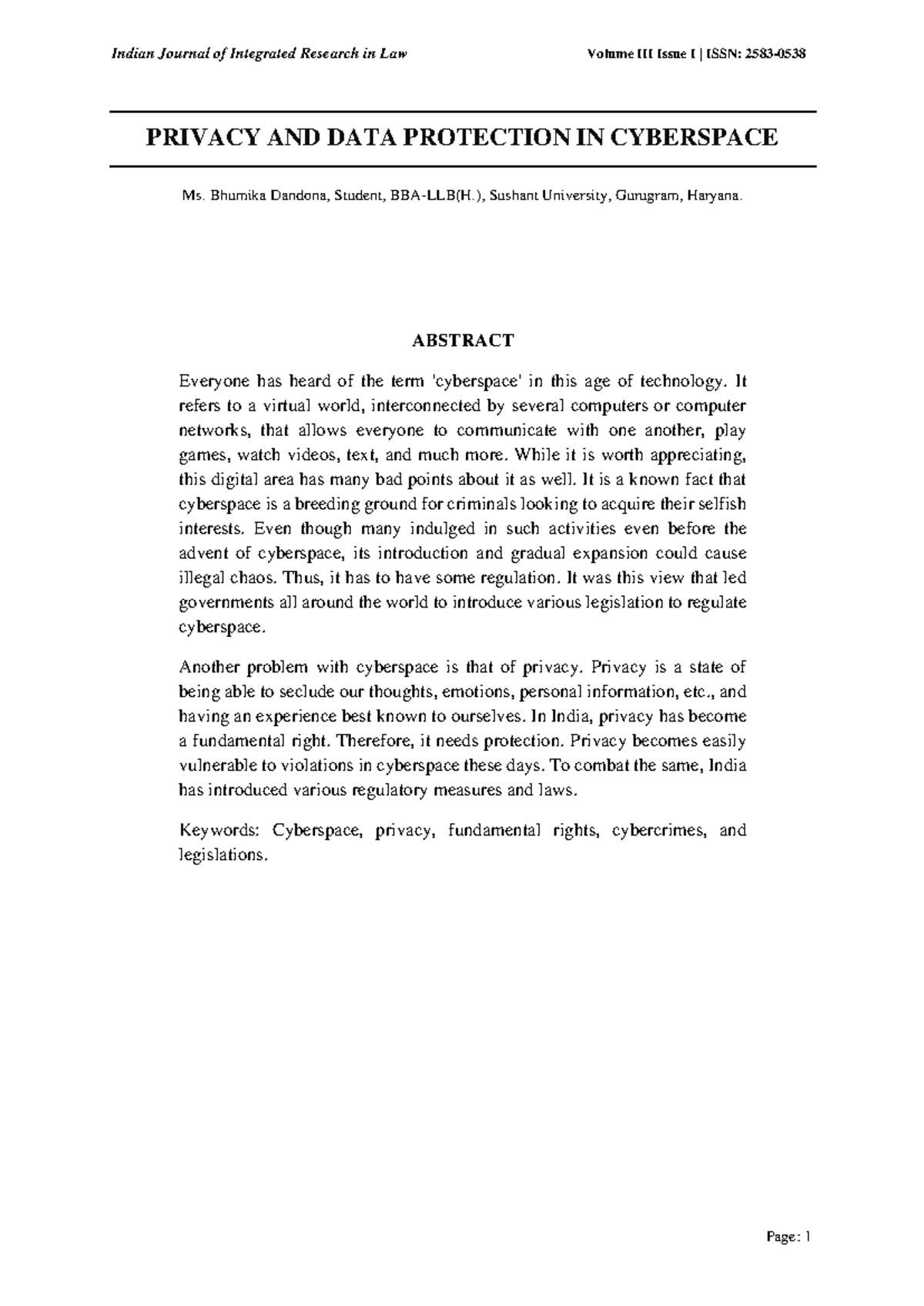 Privacy and Data Protection in Cyberspace: An In-Depth Analysis - Studocu