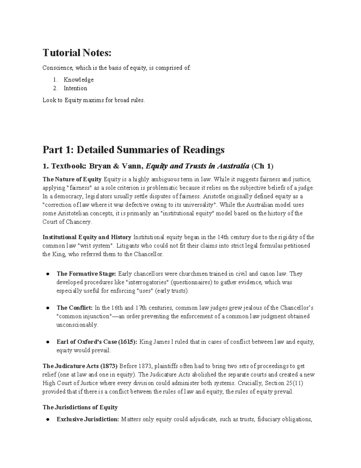 Equity and Trusts (E&T) Week 1: Introductory Tutorial Notes - Studocu