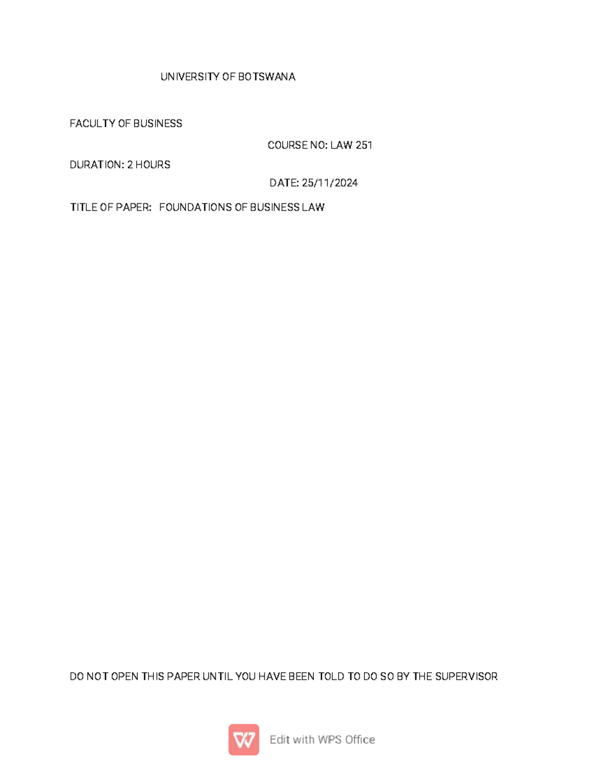 Law 251 Final Exam 2024 - Foundations of Business Law - Studocu