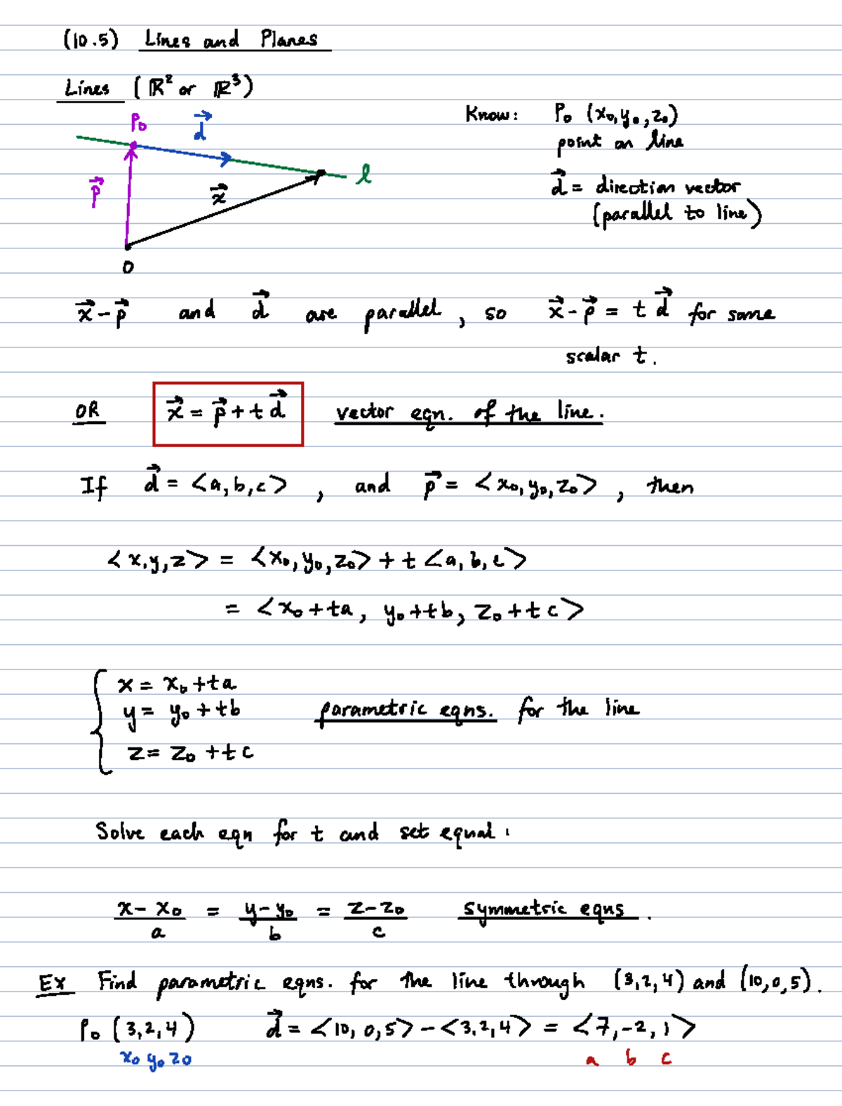 Parametric Equations of Lines and Planes - Math 1123 Notes - 10 Lines ...