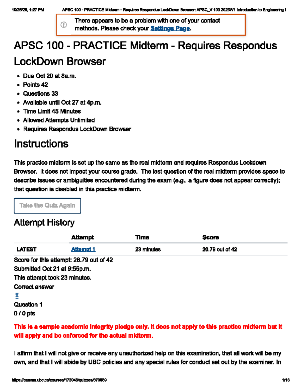 APSC 100 Practice Midterm Exam (2025W1) - Respondus LockDown Required ...