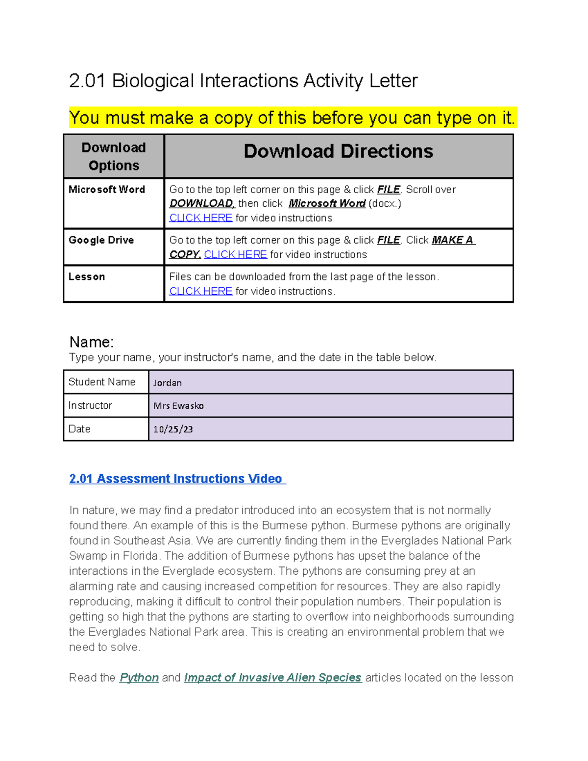 RS 2.01 Lesson on Burmese Python Impact in the Everglades Ecosystem ...