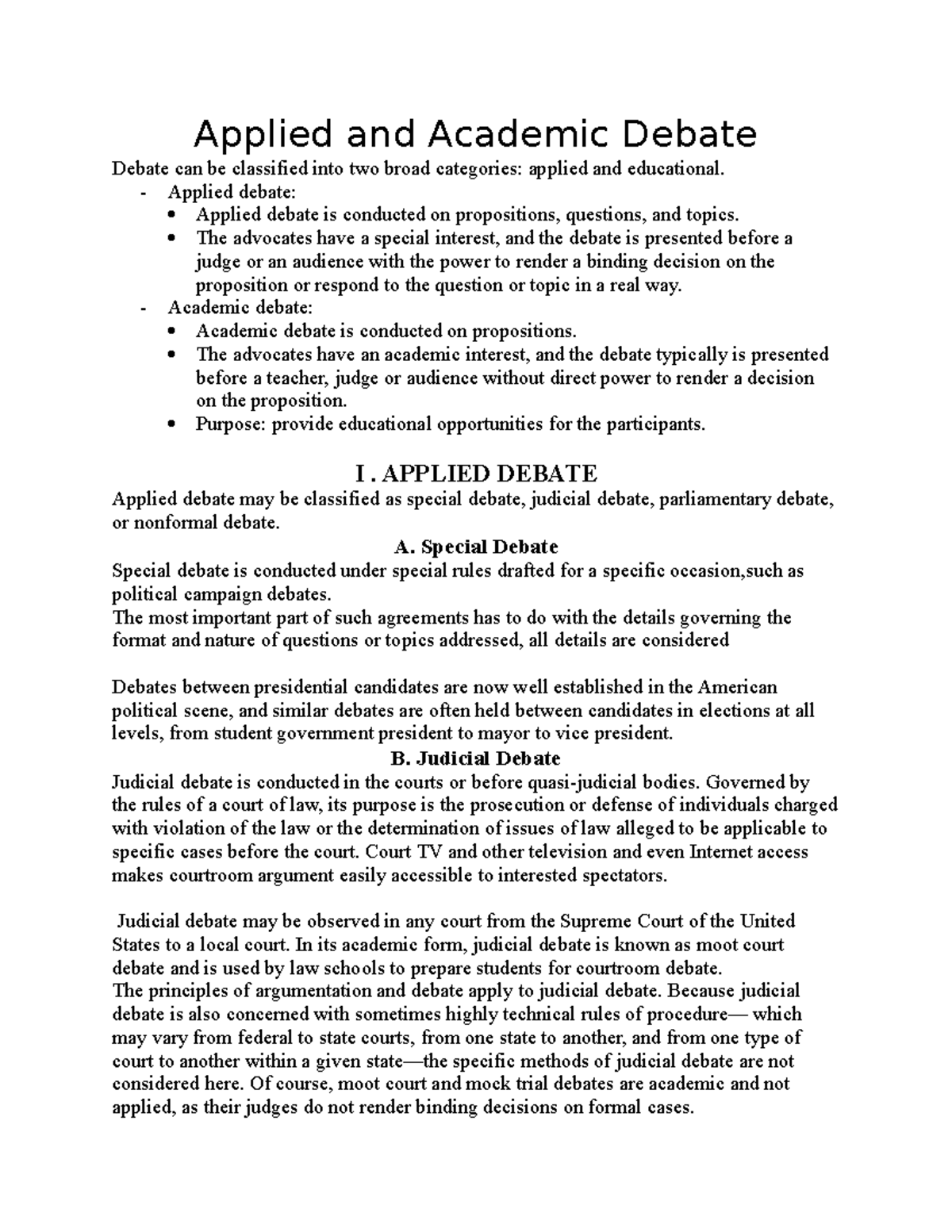Applied and Academic Debate - Applied and Academic Debate Debate can be ...