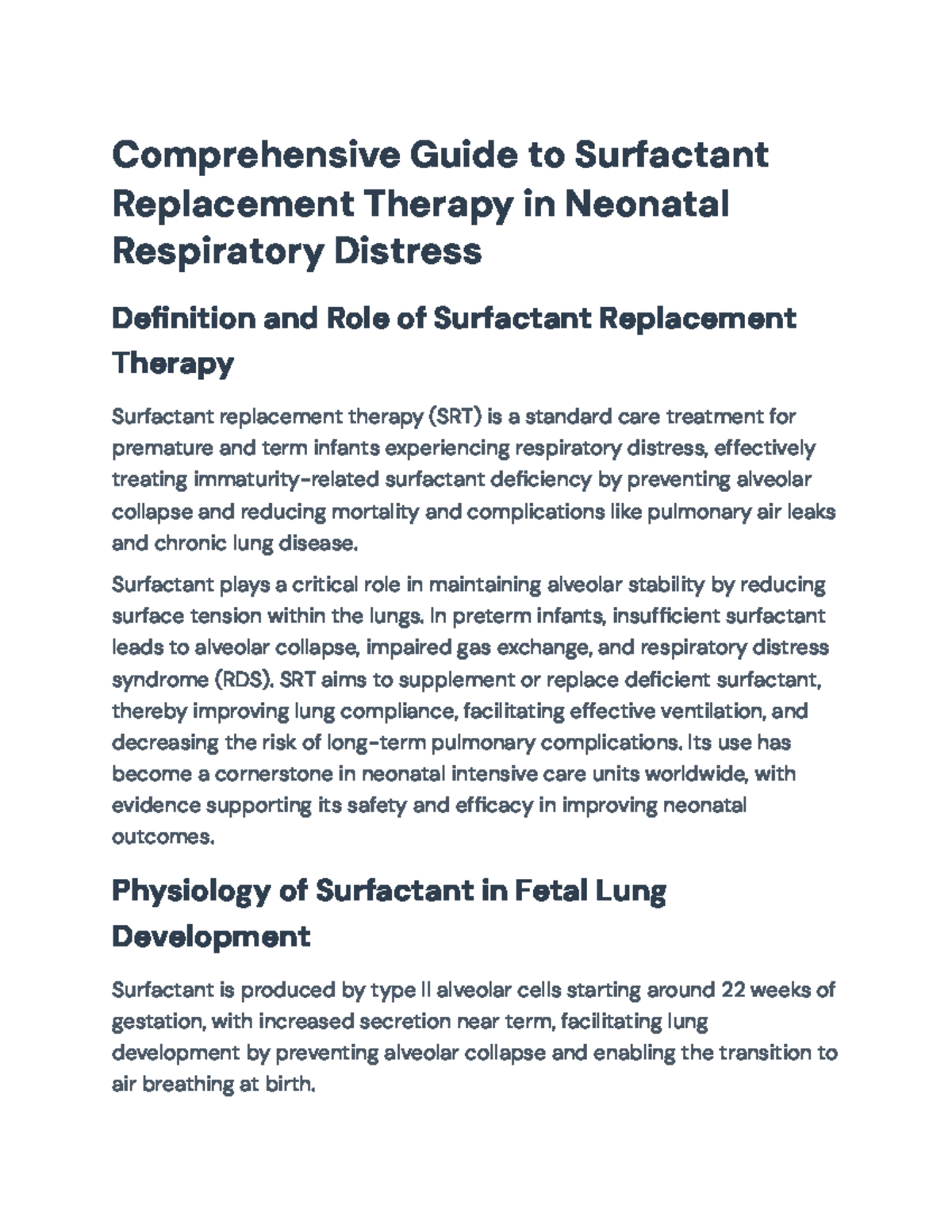 Comprehensive Guide to Surfactant Replacement Therapy for RDS (CHF 5633 ...