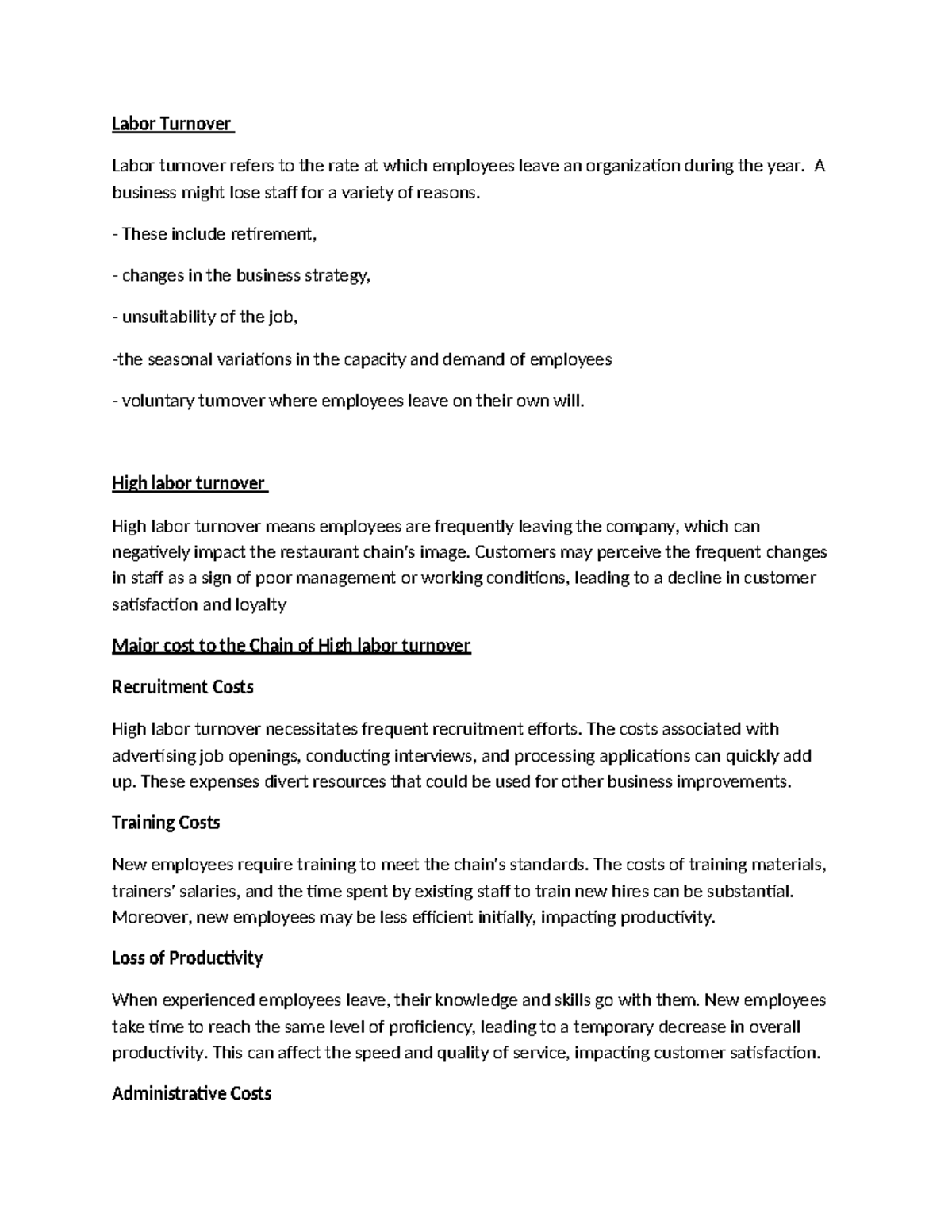Labor Turnover: Impacts and Costs Analysis (Notes) - Studocu