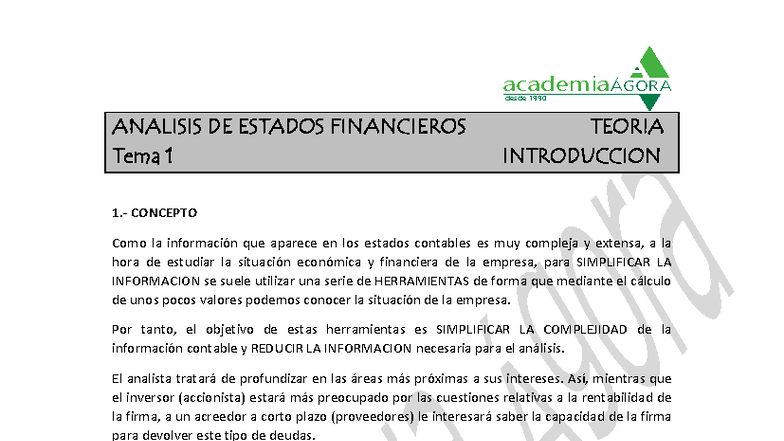 Análisis de Estados Financieros - Tema 1: Introducción y Teoría - Studocu