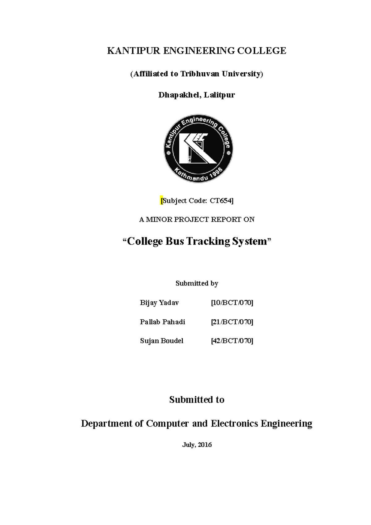 CT654 Final Project Report: College Bus Tracking System - Studeersnel