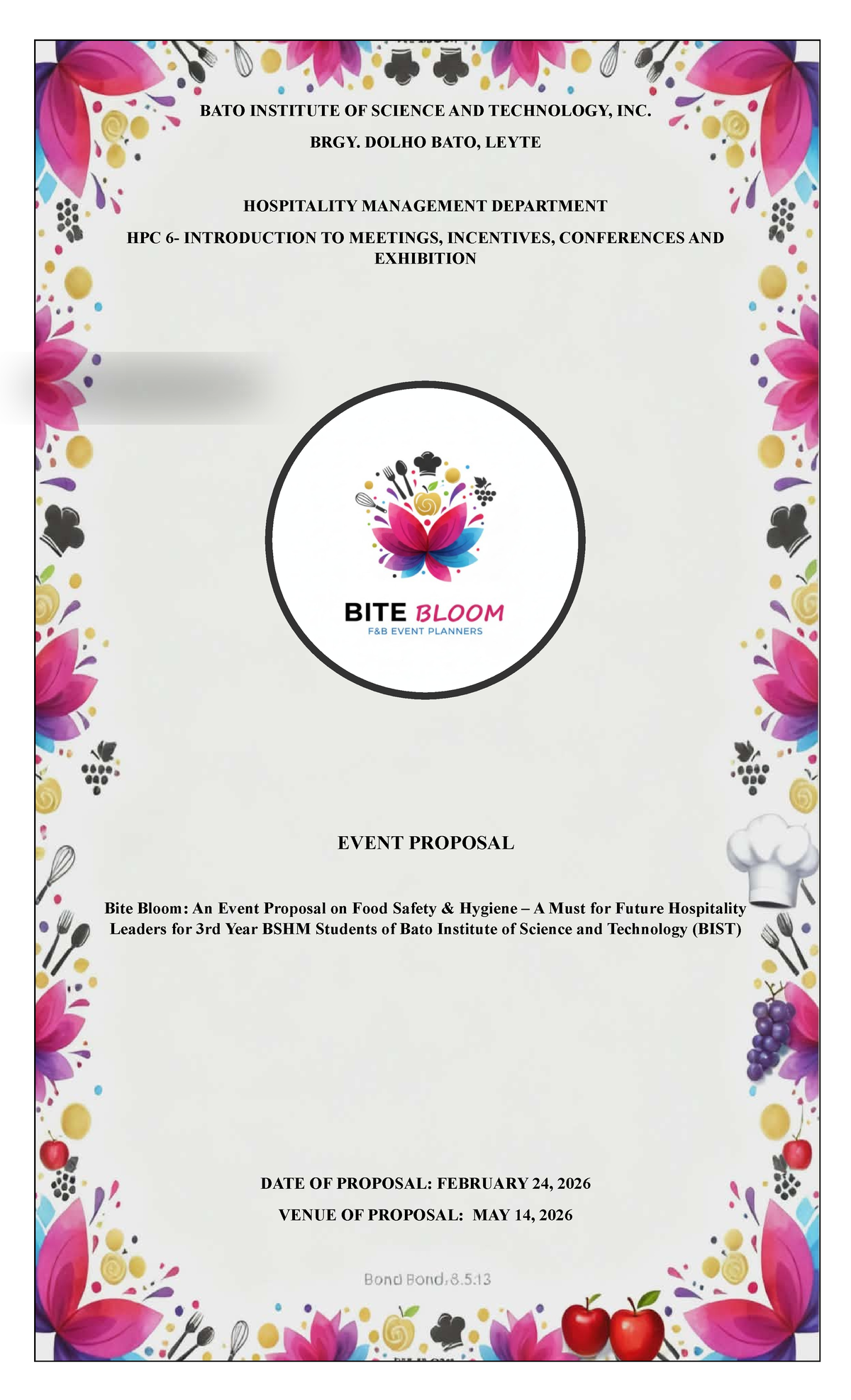 BITE Bloom Event Proposal: Food Safety Seminar for 3rd Year BSHM ...