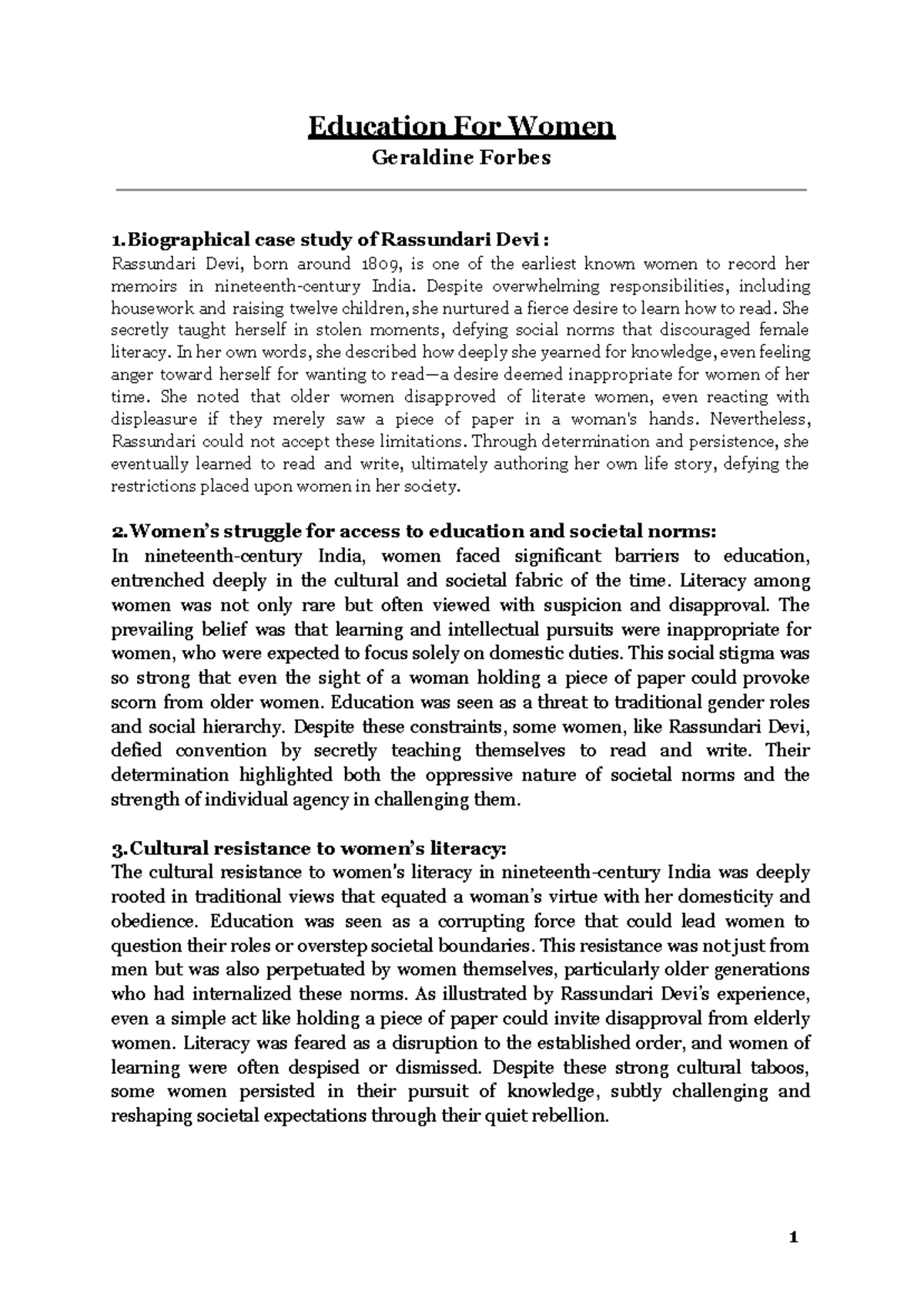 Gender in Indian History: Women's Education and Voices in Society - Studocu