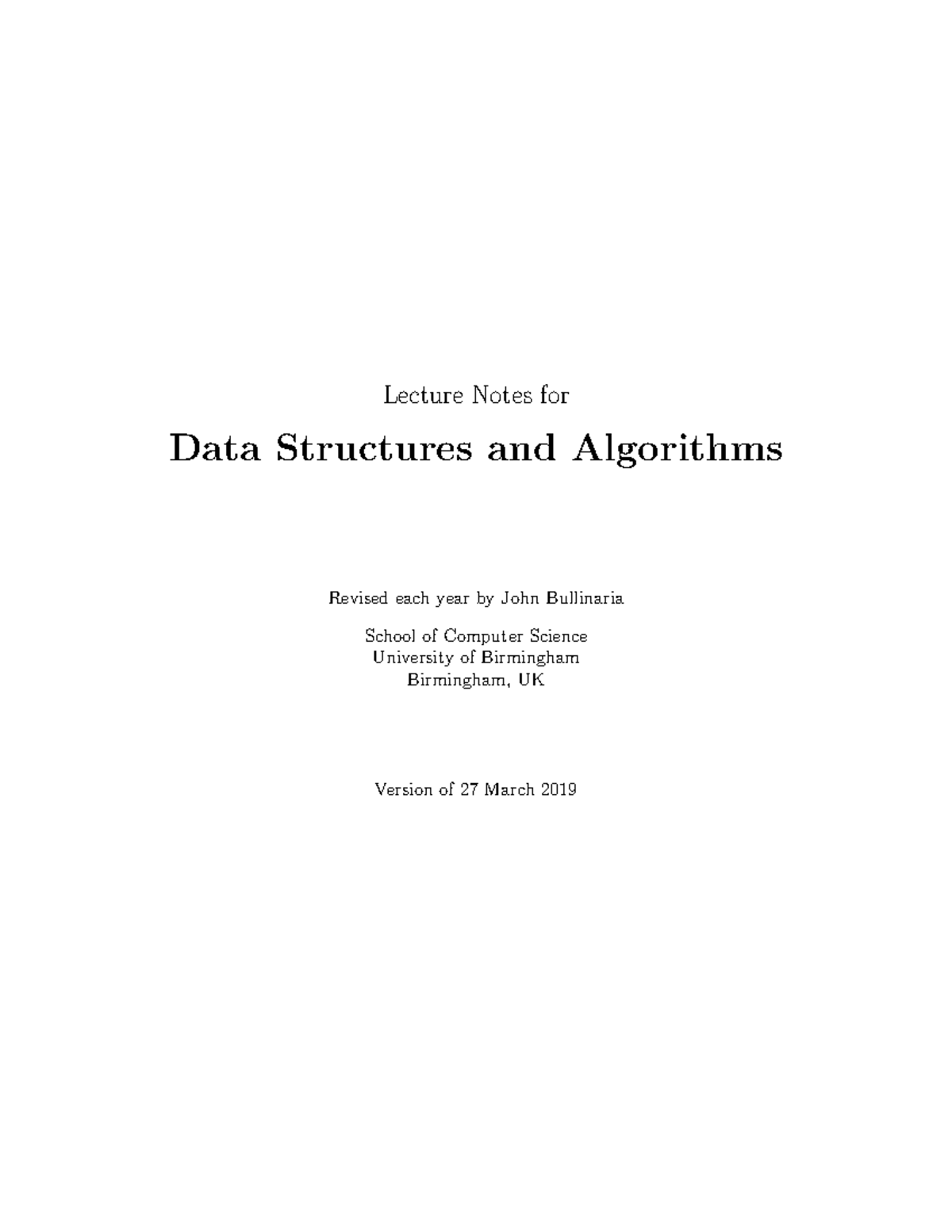 Data Structures and Algorithms Lecture Notes (CS222) - Revised 2019 ...