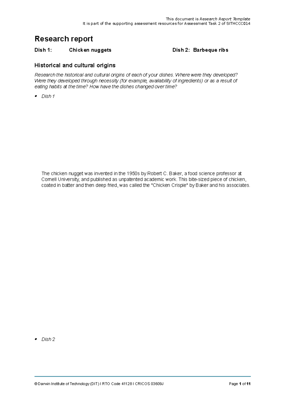 SITHCCC Assessment Task 2: Research Report on Chicken Nuggets & BBQ ...