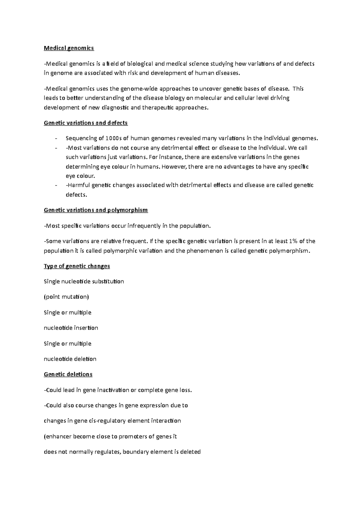 MEDG 3 - Lecture Notes on Genetic Variations & Defects - Studocu
