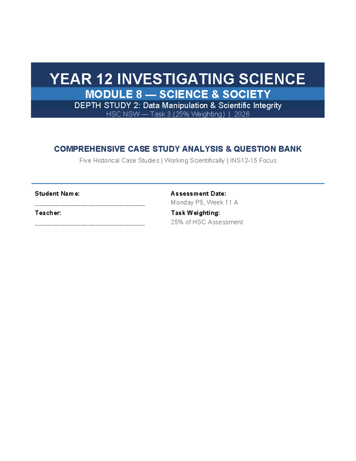 YEAR 12 INVESTIGATING SCIENCE HSC NSW MODULE 8 CASE STUDY ANALYSIS ...