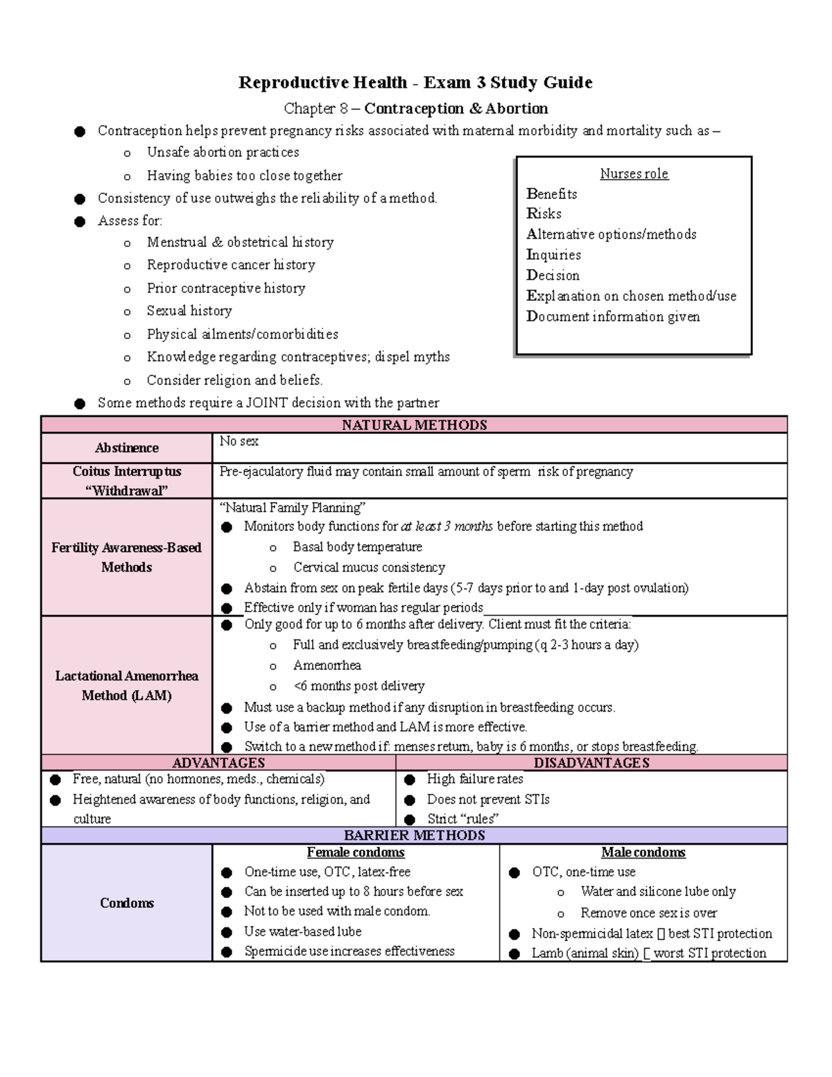 Reproductive Health - Exam Study Guide - Reproductive Health - Exam 3 ...