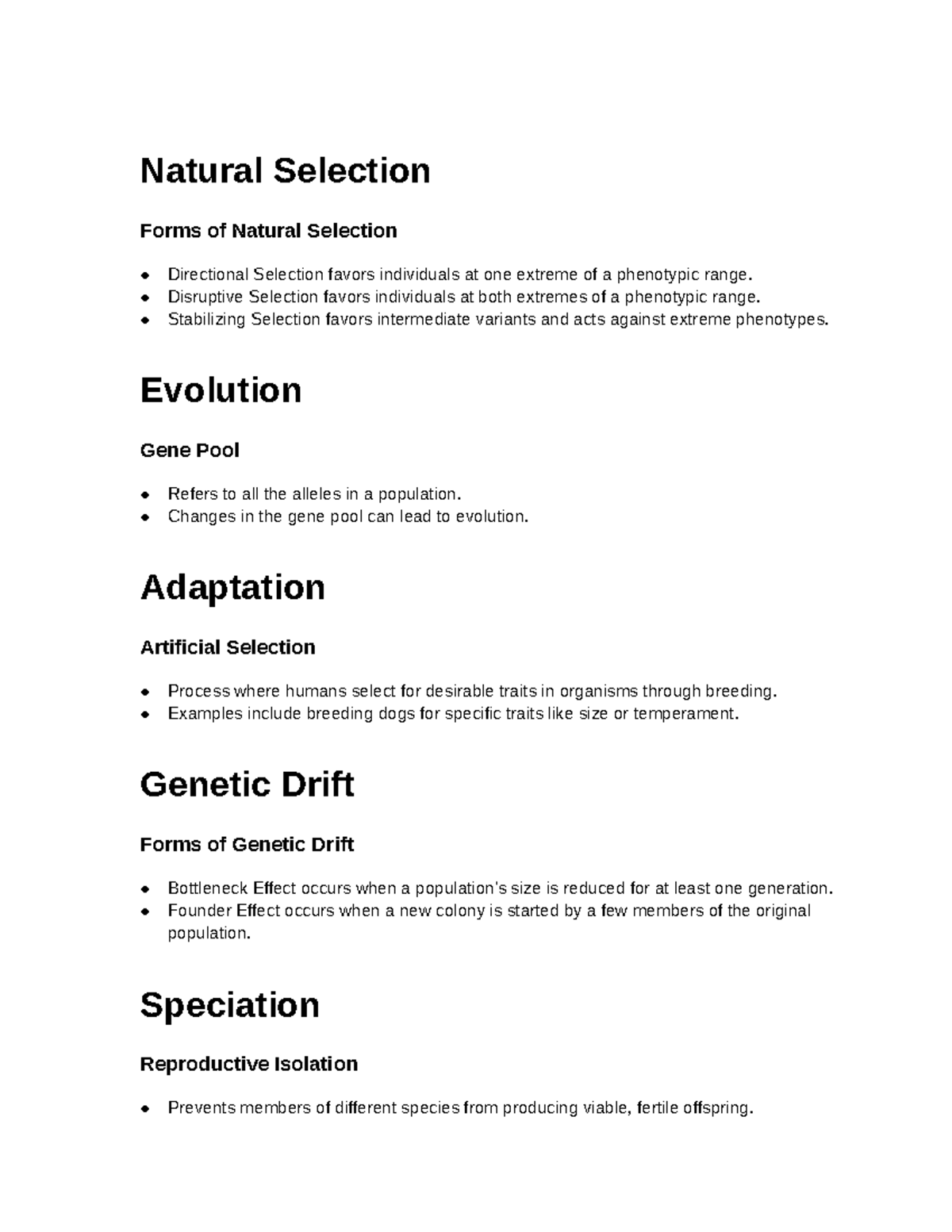 Unit 7 Study Guide: Natural Selection & Genetic Drift Concepts - Studocu