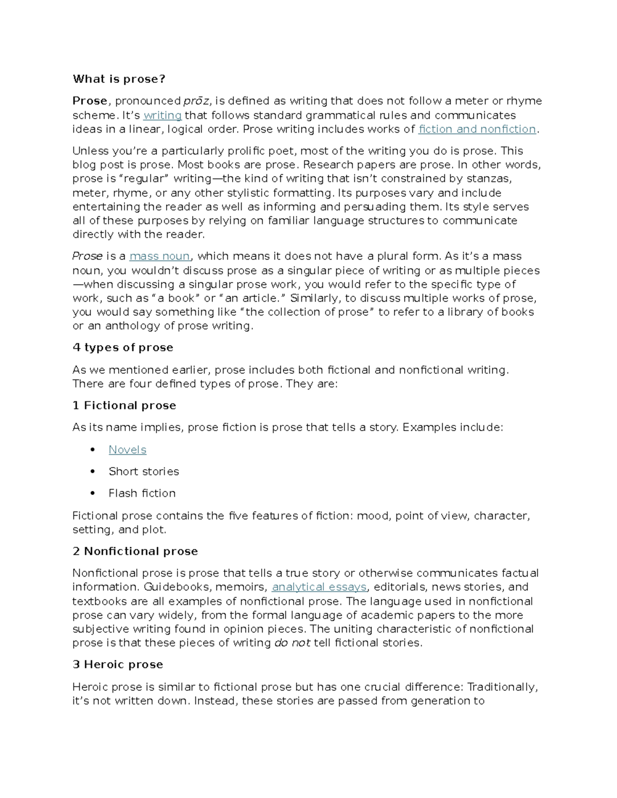 Understanding Prose: Types, Features, and Writing Techniques - Studeersnel