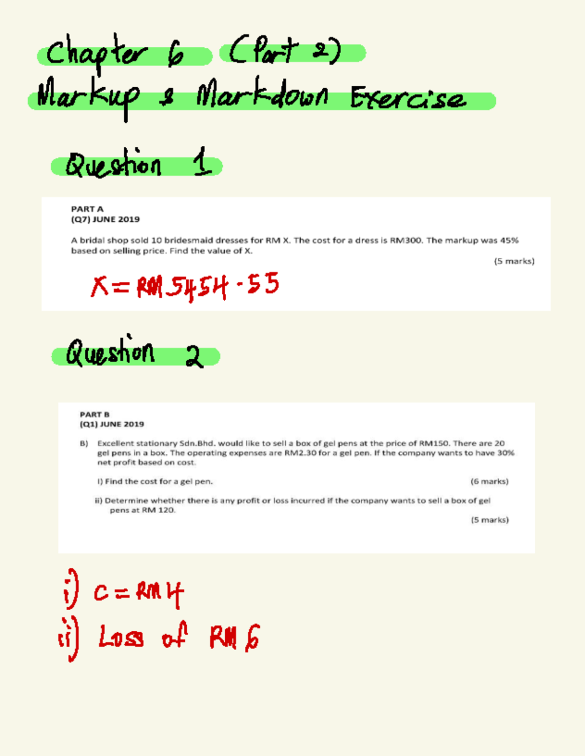 Chapter 6 Part 2 Markup & Markdown Exercise - Business Mathematics ...