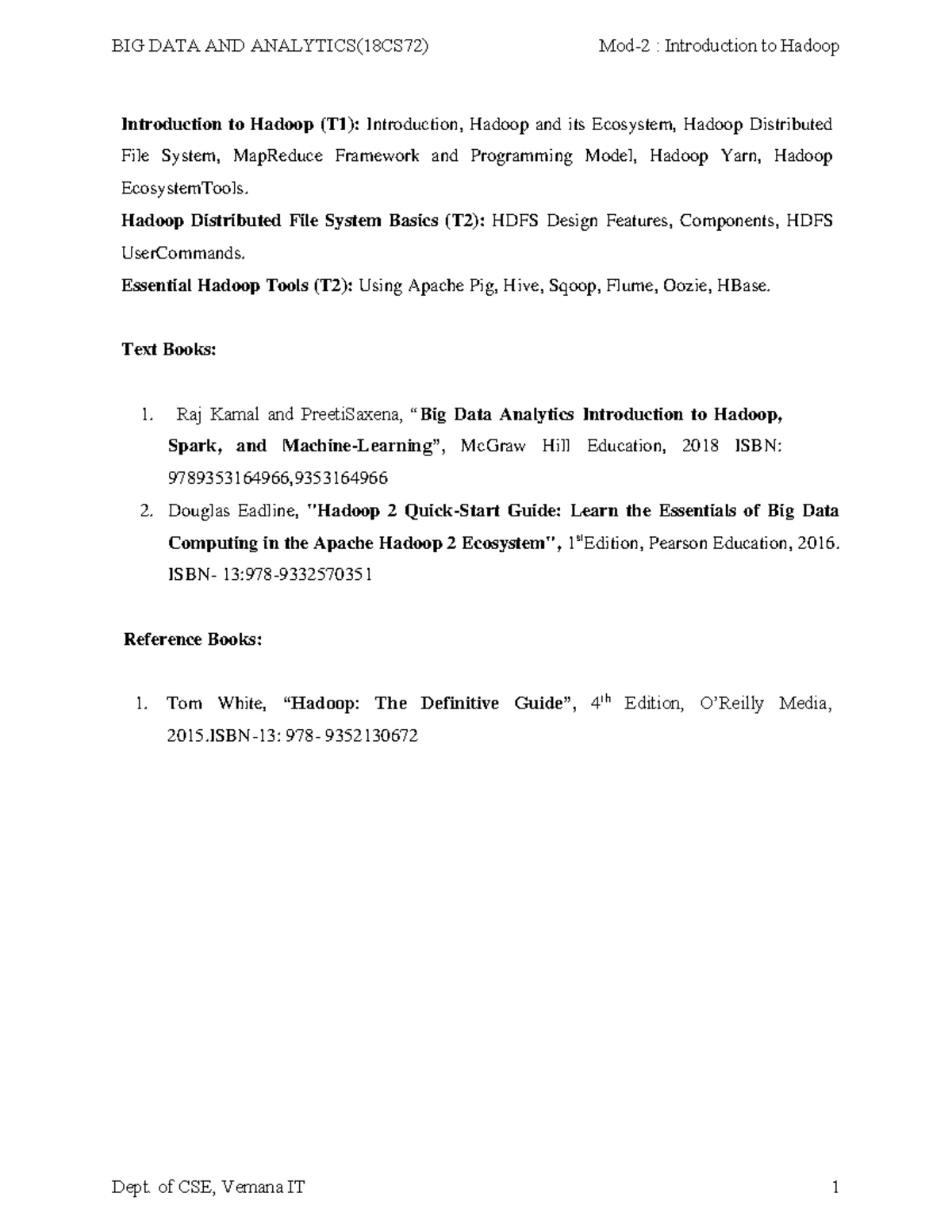 BDA Module 4 - Key Concepts on MapReduce, Hive, and Pig - Studocu