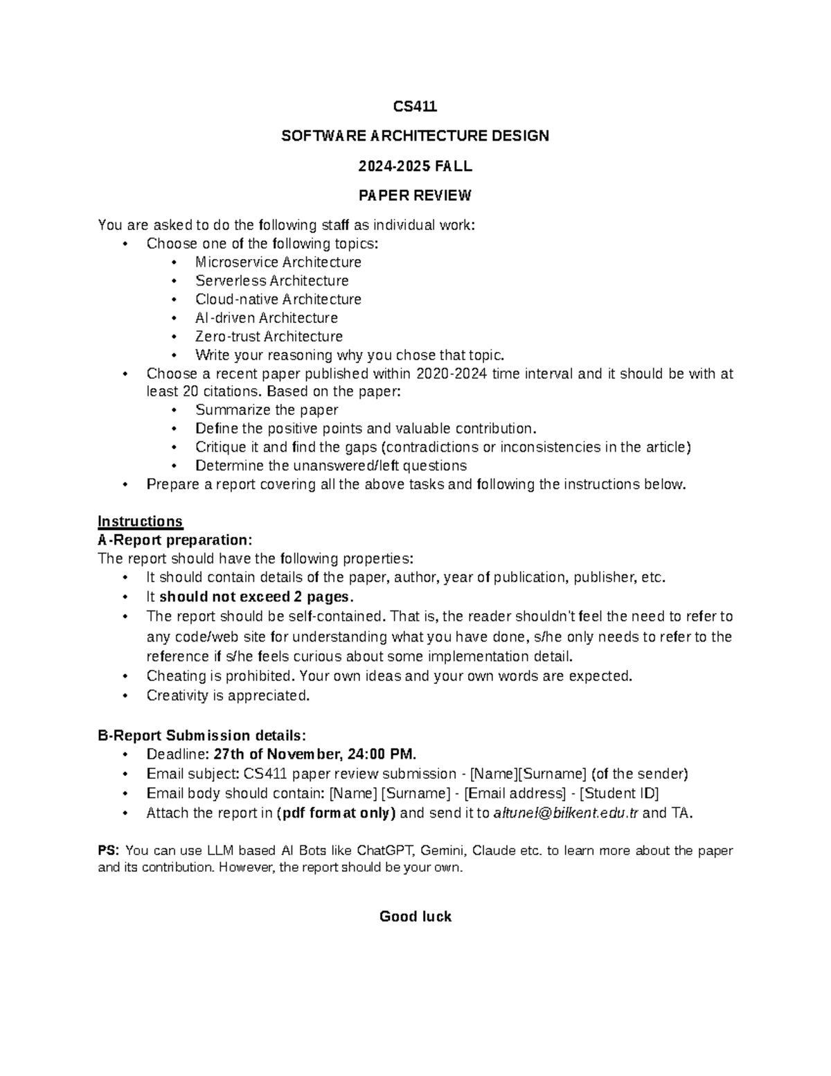CS411-Paper Review: Software Architecture Design (2024-2025) - Studocu