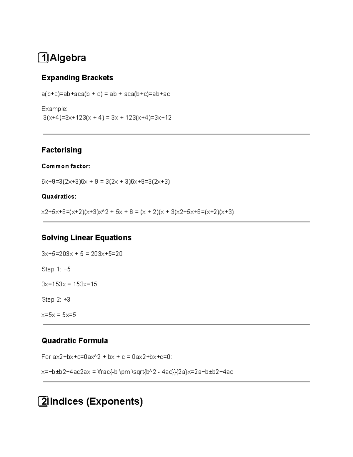 Maths Notes (Core Topics) - 1 ⃣ Algebra Expanding Brackets a(b+c)=ab ...