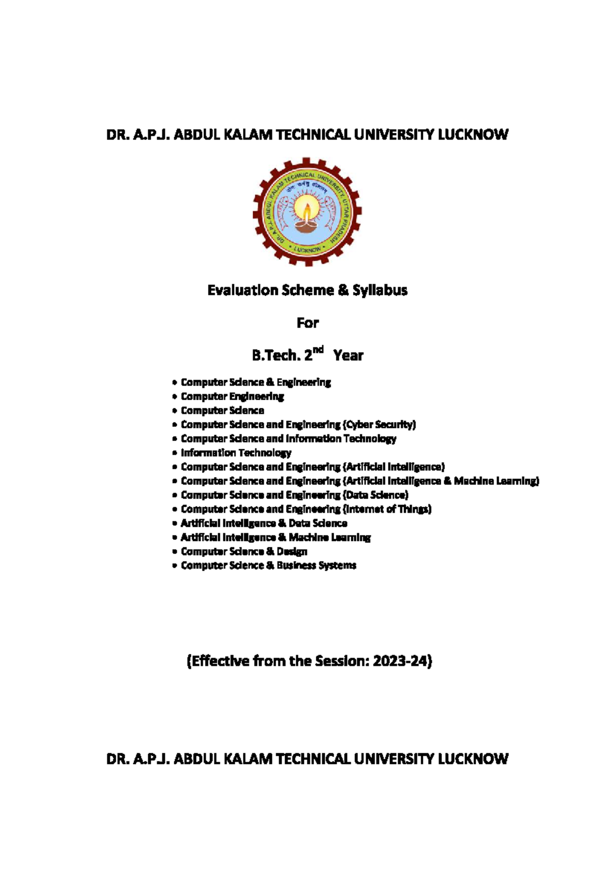 B.Tech 2nd Year CSE Syllabus Overview: Key Courses & Evaluation Scheme ...