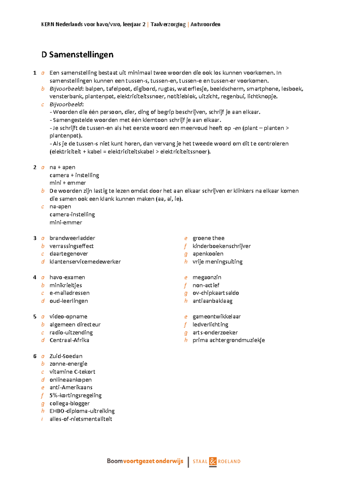 HV2 Taalverzorging Antwoorden D: Samenstellingen en Voorbeelden ...