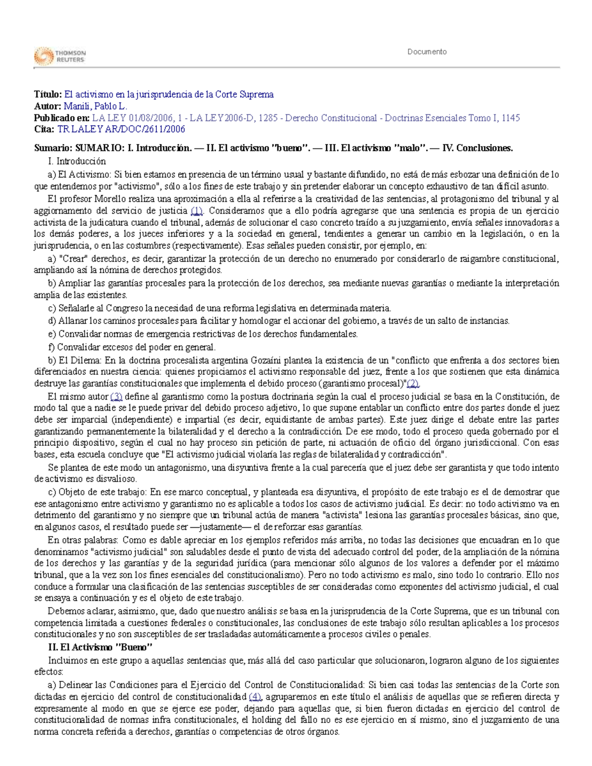 El Activismo Judicial en la Jurisprudencia de la Corte Suprema - Manili ...