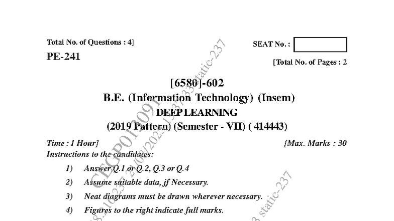 B.E. (IT) Endsem Paper: Deep Learning (2019 Pattern) - Studocu