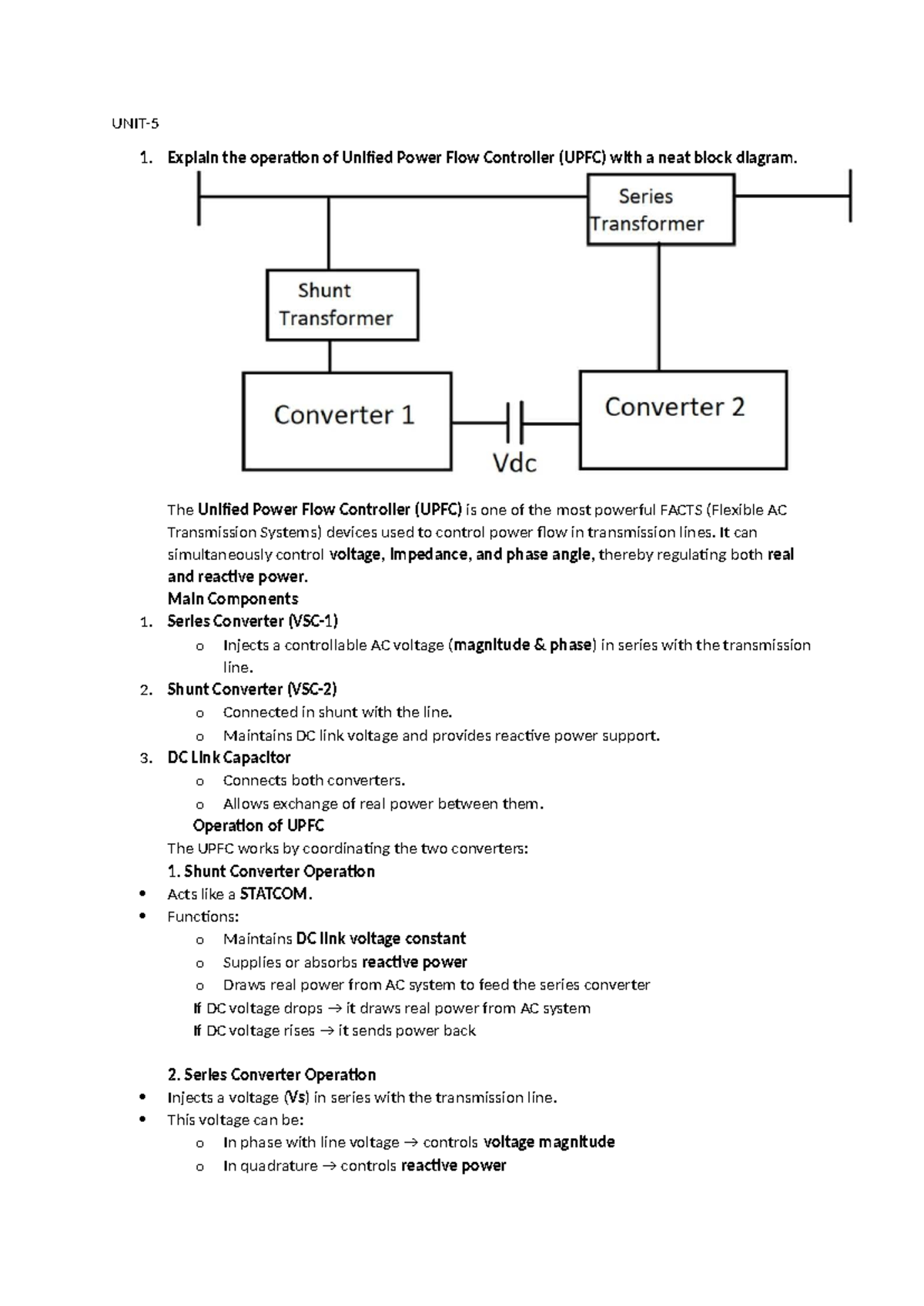 UNIT-5: Operation of Unified Power Flow Controller (UPFC) and IPFC ...
