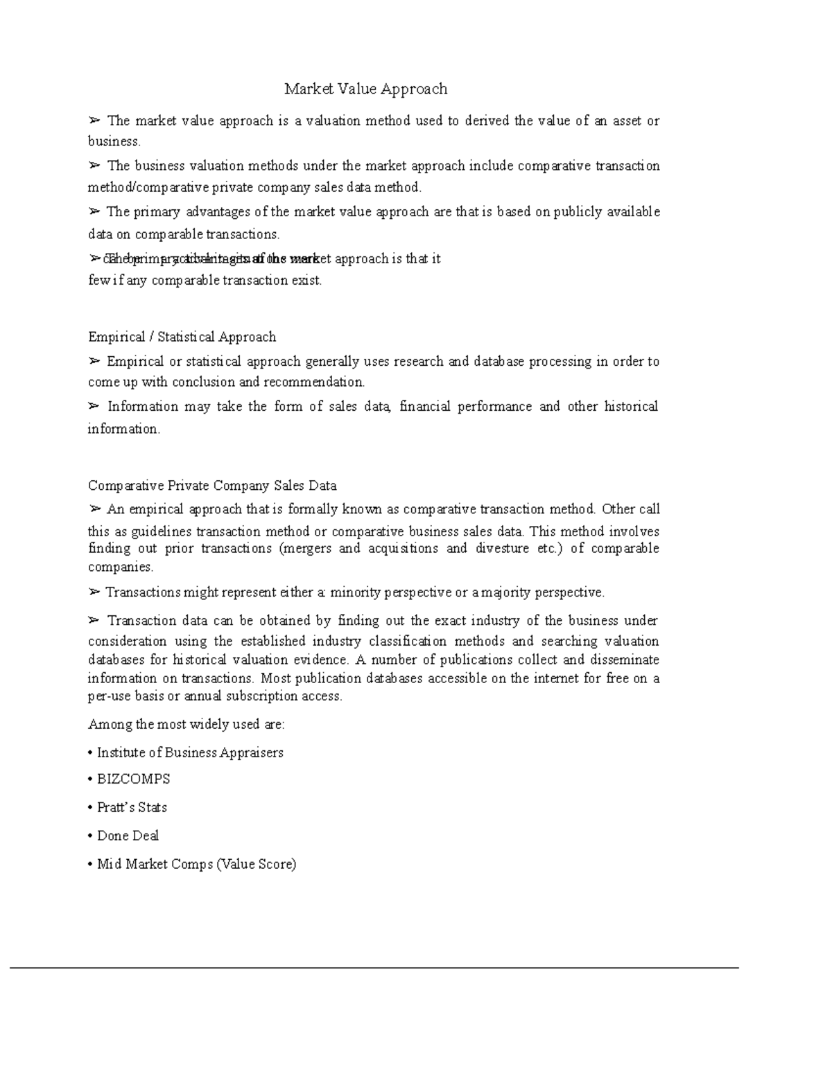 Market Value Approach: Valuation Methods & Comparative Analysis - Studocu