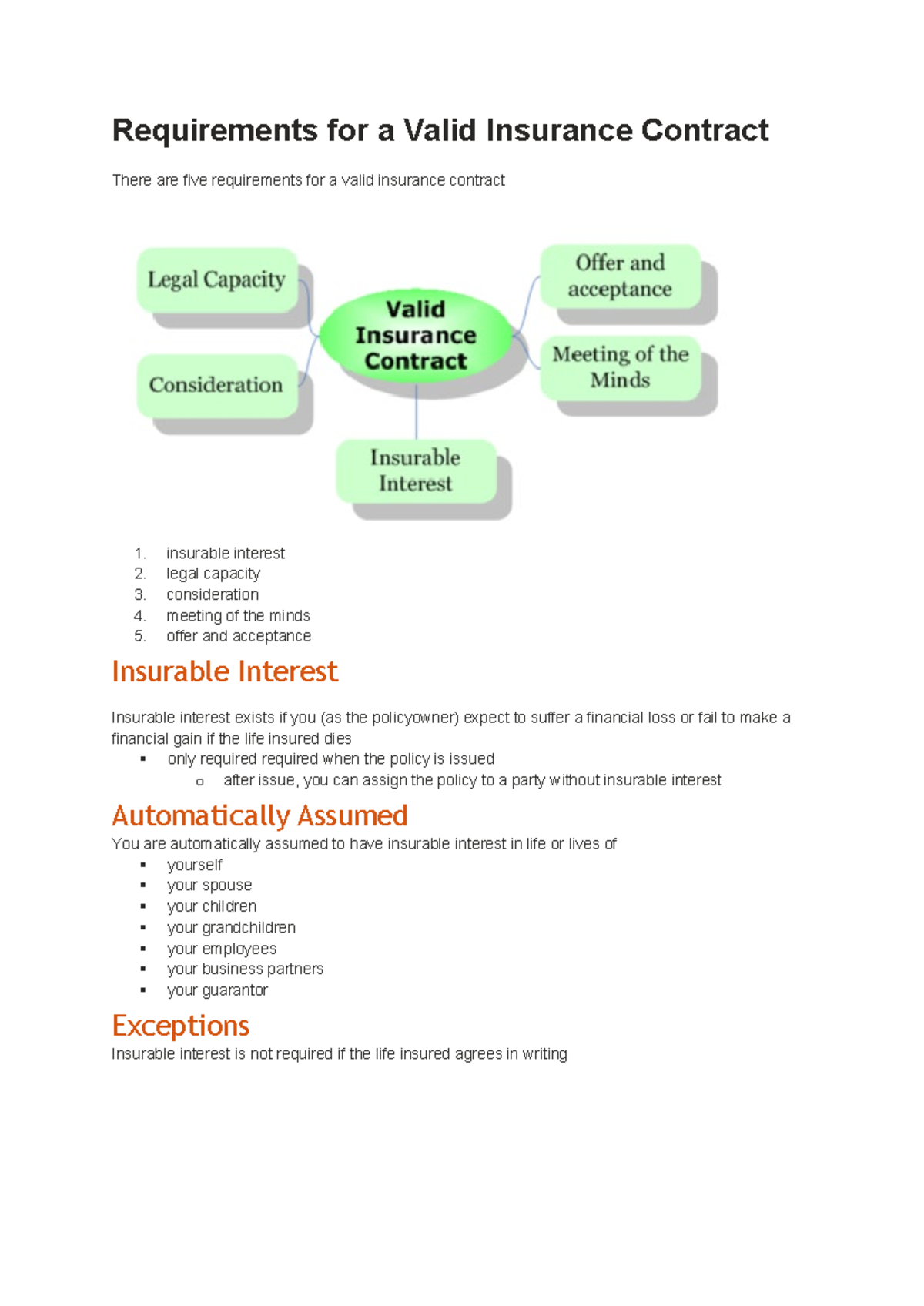 17. Key Requirements for a Valid Insurance Contract - Studocu
