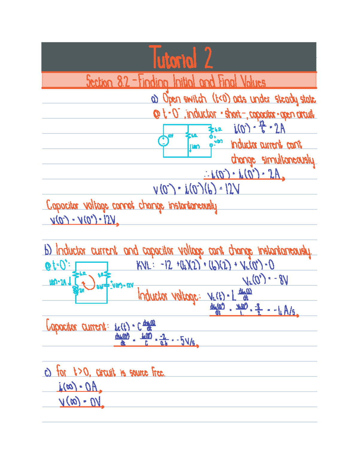 Tutorial 2: Finding Initial and Final Values in RLC Circuits - Studocu