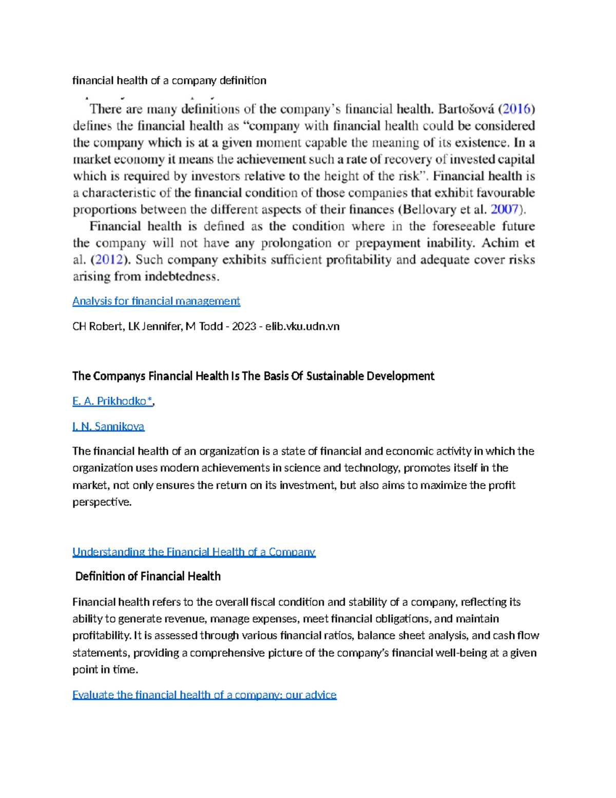 Financial Health Analysis for Financial Management (FM 2023) - Studocu