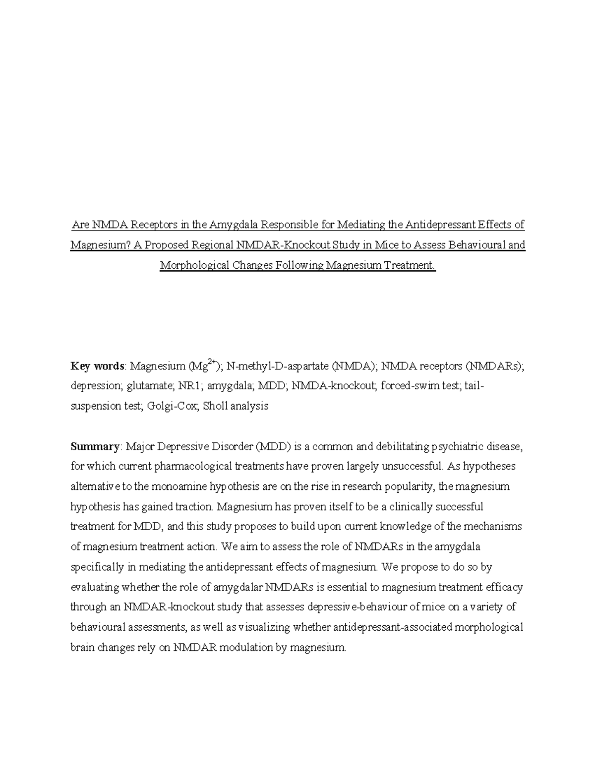 NMDA Receptors in Amygdala: Magnesium's Antidepressant Effects in Mice ...