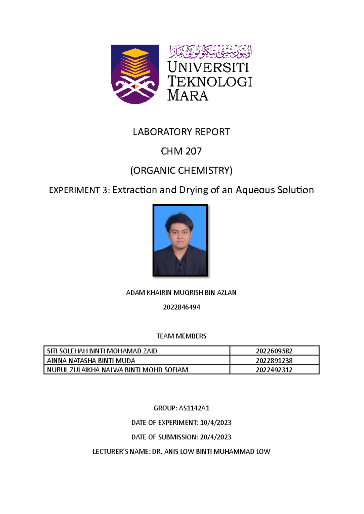 CHM 207 EXP 3 completed.docx - Google Docs - LABORATORY REPORT CHM 207 ...