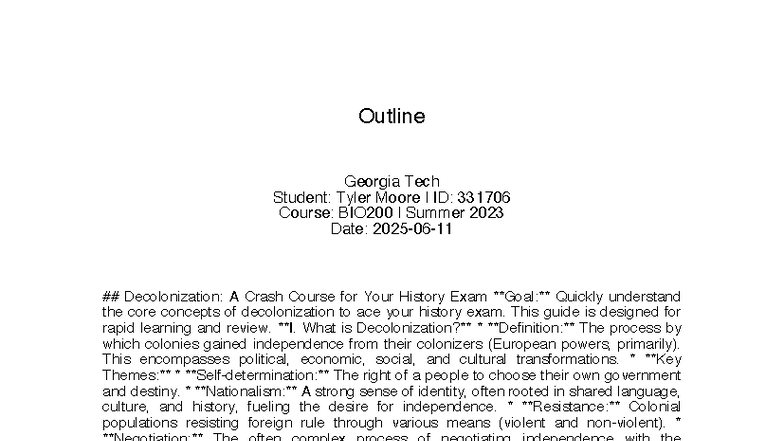 BIO200 Summer 2023: Decolonization Crash Course Study Guide - Studocu