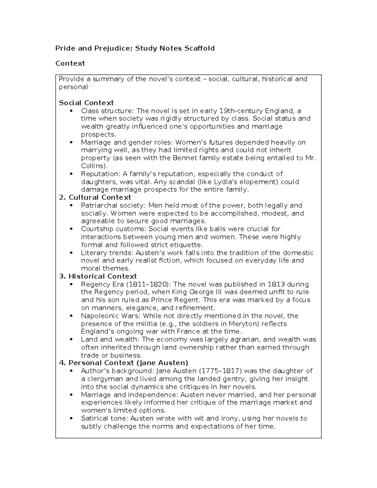 P&P 1813: Contextual Study Notes on Social & Cultural Dynamics - Studocu