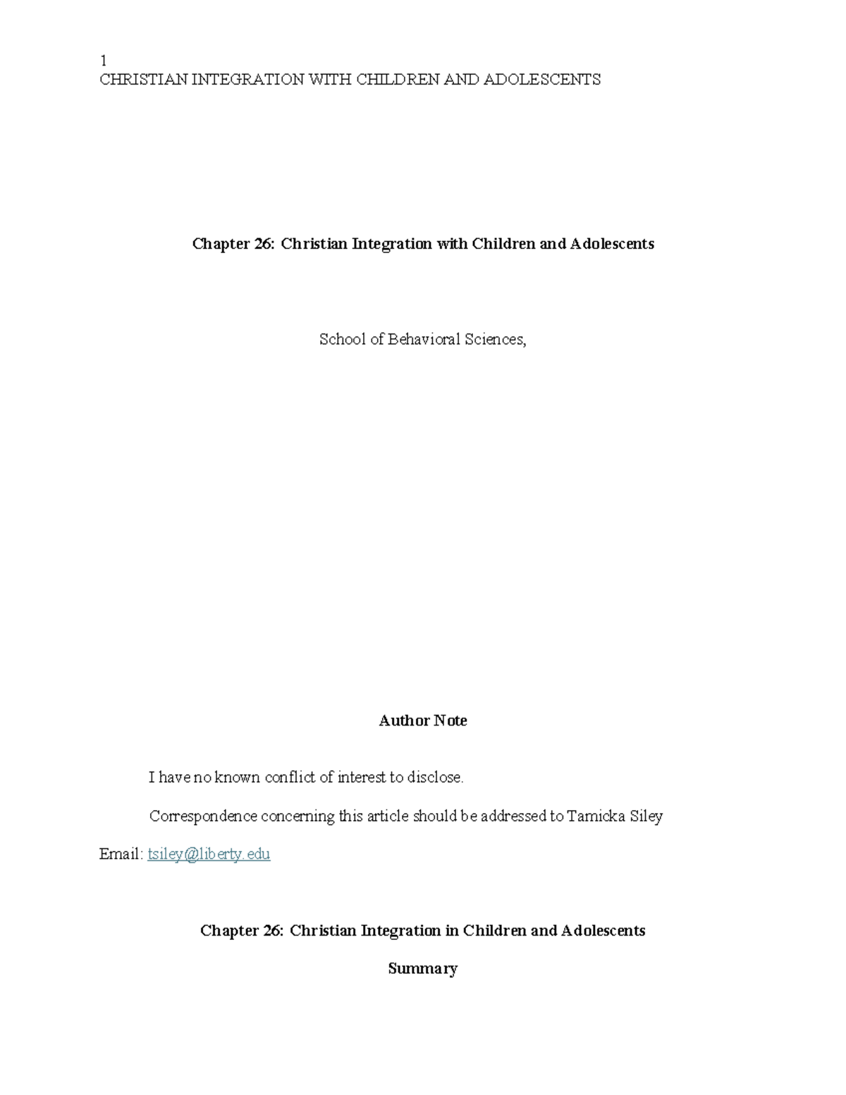 Christian Integration with Children and Adolescents: Chapter 26 Review ...