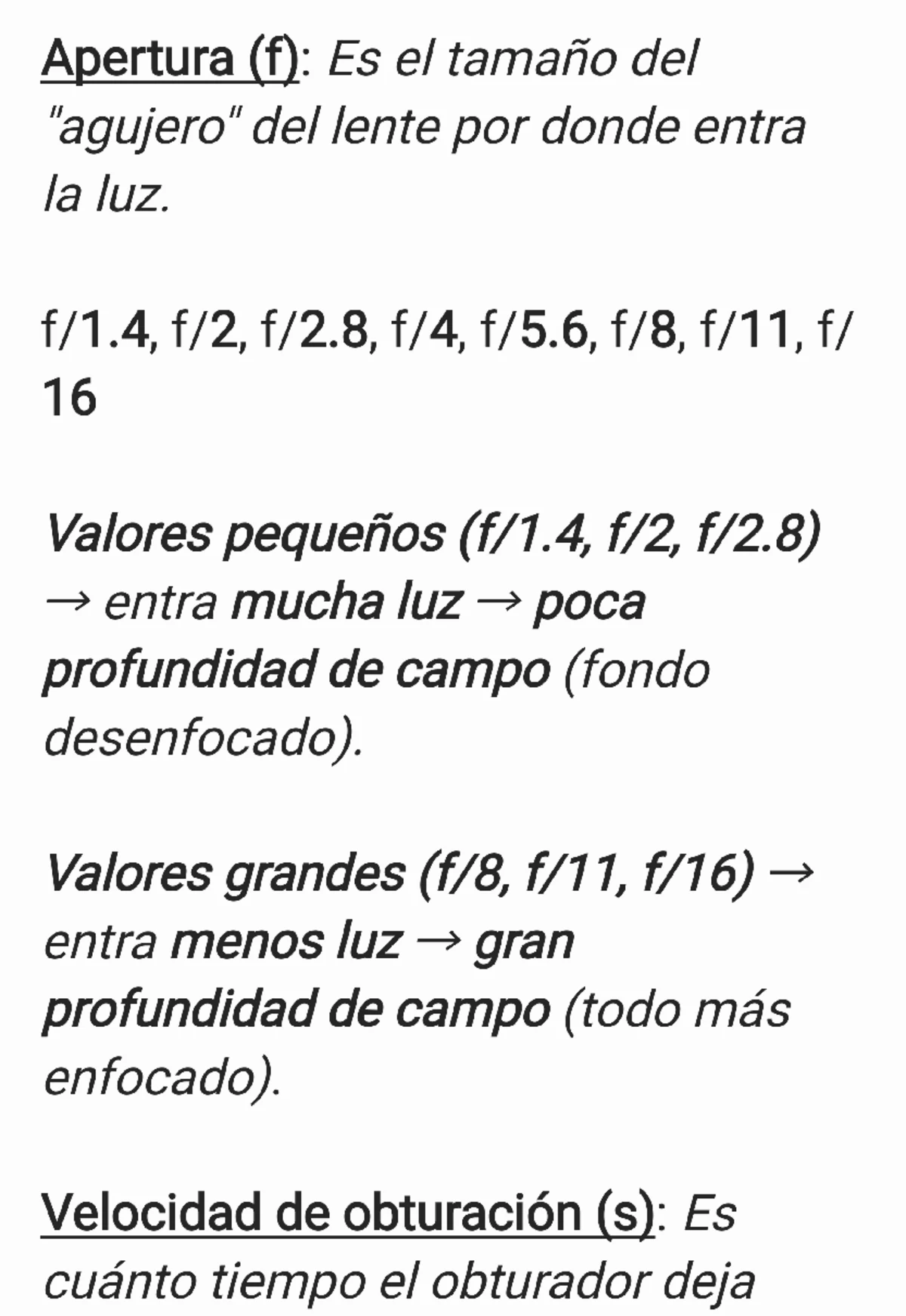 Recuperatorio 250613: Apertura, Velocidad y Distancia Focal en ...