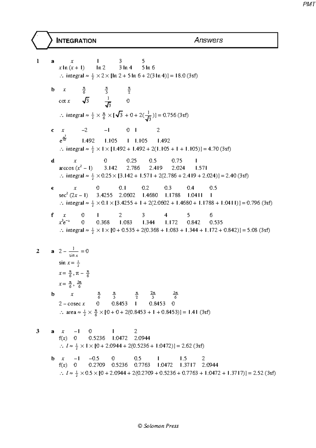 PMT 12b Numerical Integration - Trapezium Rule Answers - Studocu