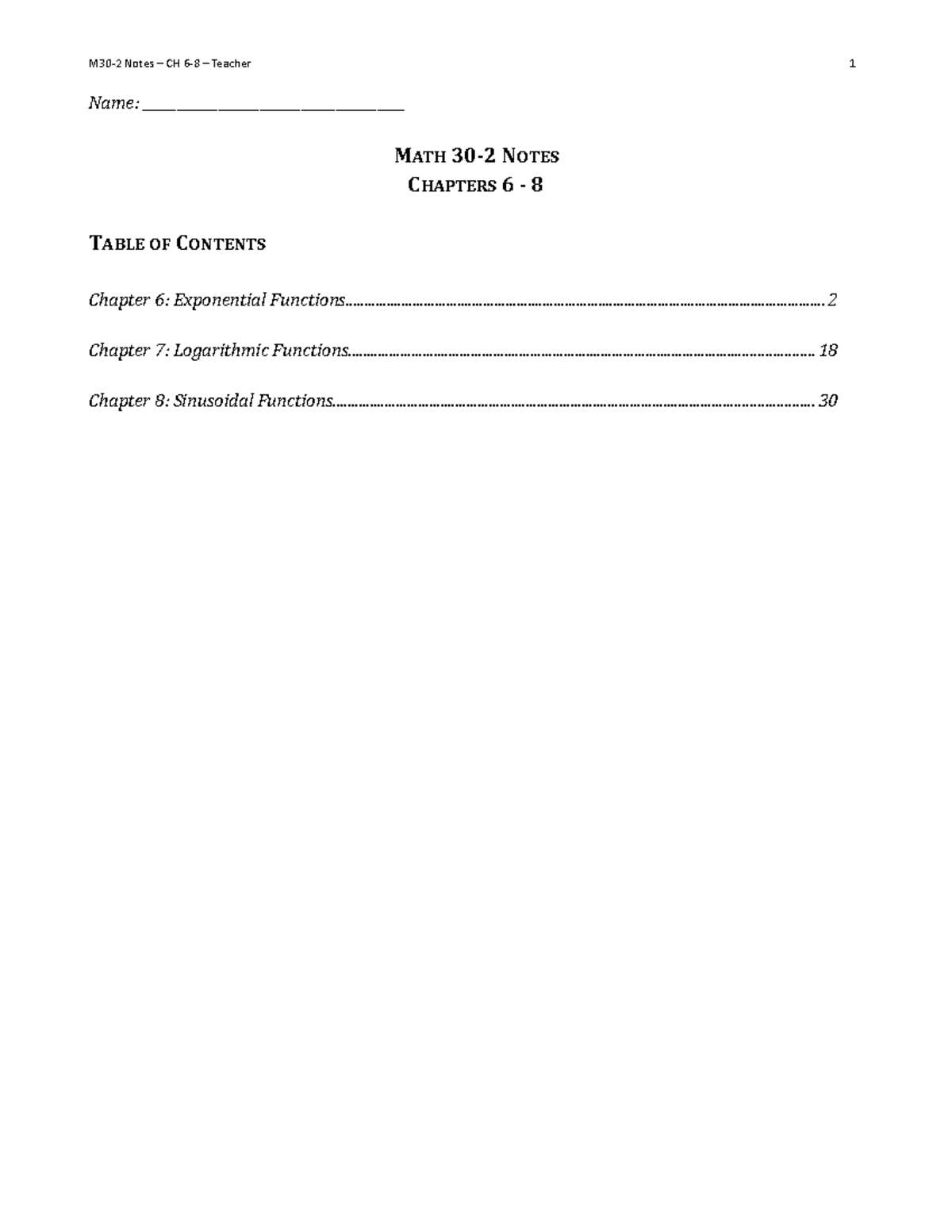 MATH 30-2 Lecture Notes: Chapters 6 to 8 Overview - Studocu