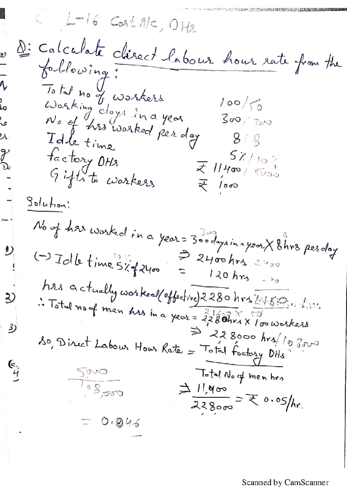 CA L31 Direct Labour Hour Rate Calculation: Numericals and Solutions ...