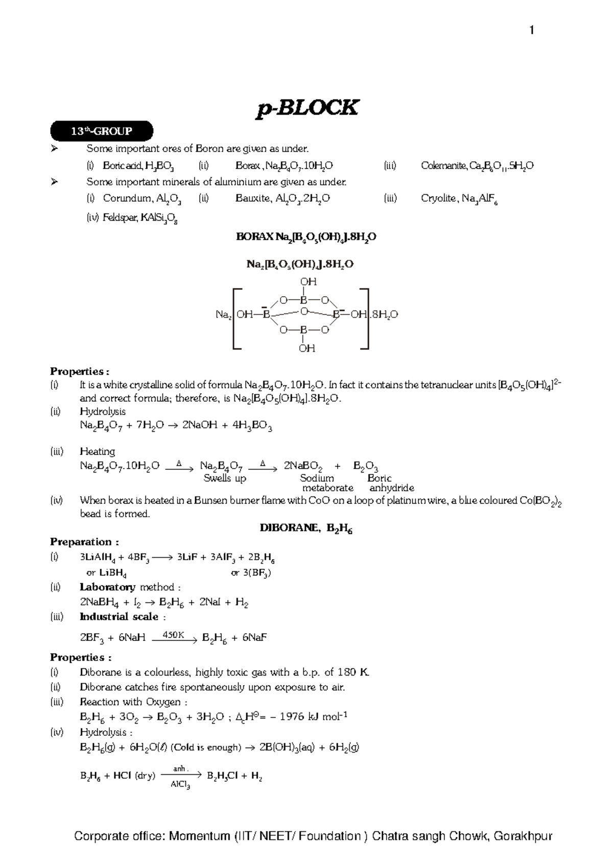 P Block Elements: Key Ores, Compounds, and Reactions Overview - Studocu