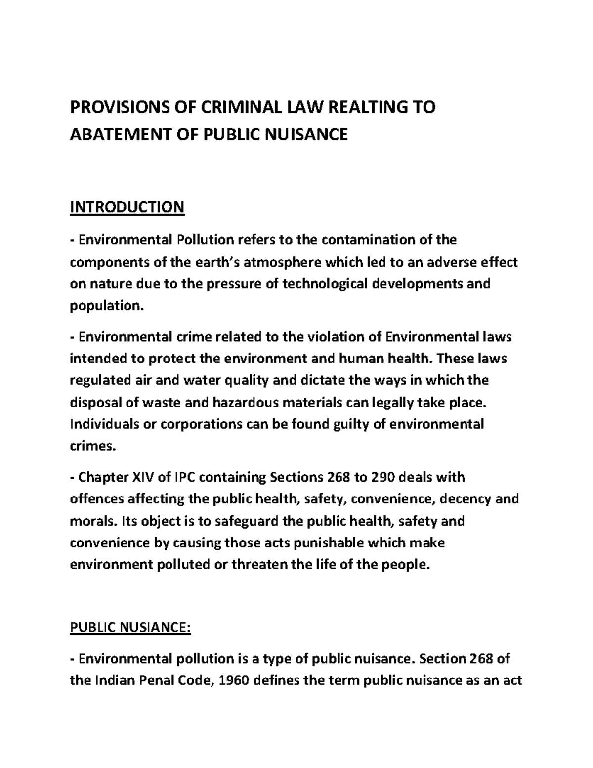 Provisions of Criminal Law on Abatement of Public Nuisance (Env Law ...