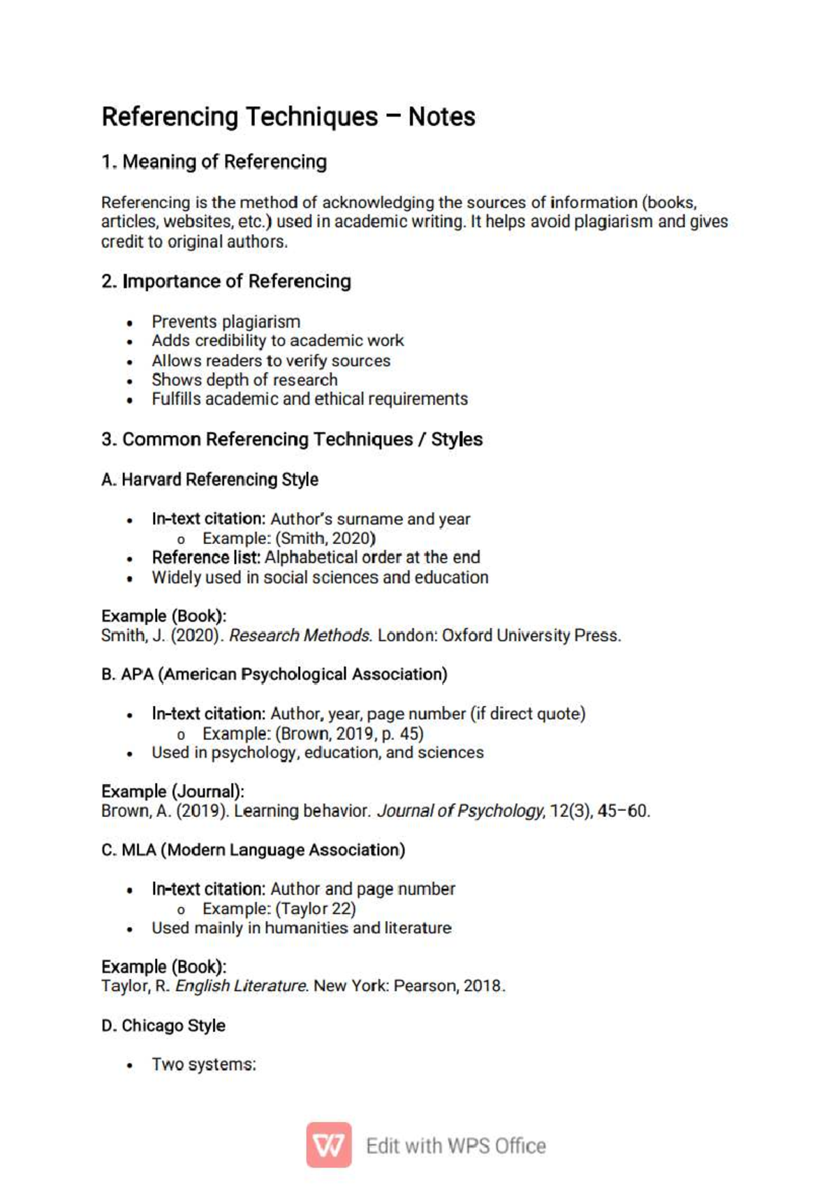Referencing Techniques Notes: A Guide to Academic Citation Methods ...